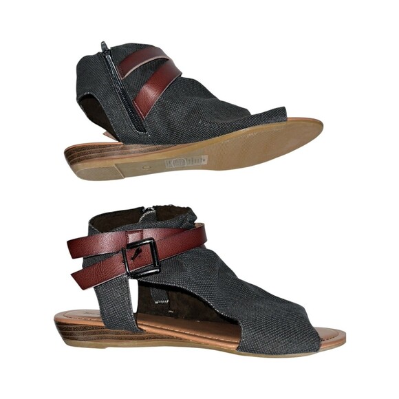 Pierre Dumas Brenna-1 Sandals 8.5 Denim Blue Boho Ankle Strap Open Toe Flats - Picture 4 of 16